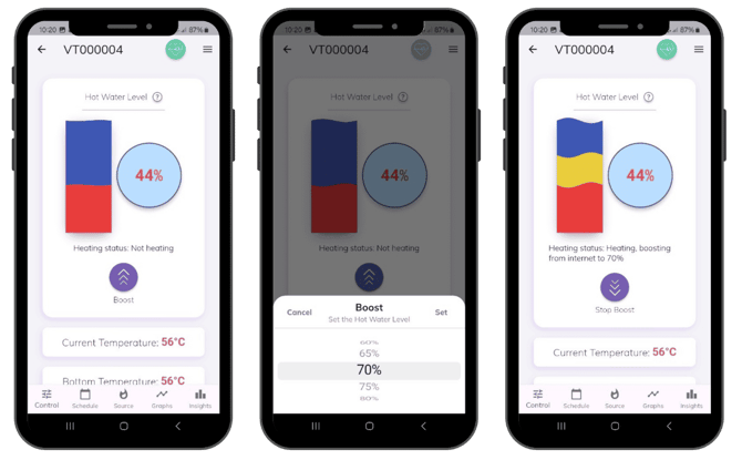 Mixergy App_Hot water levels